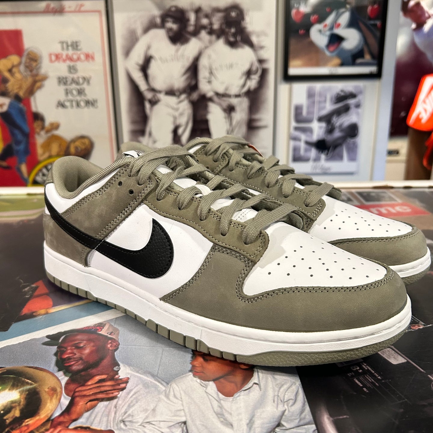 Nike dunks mossy green suede