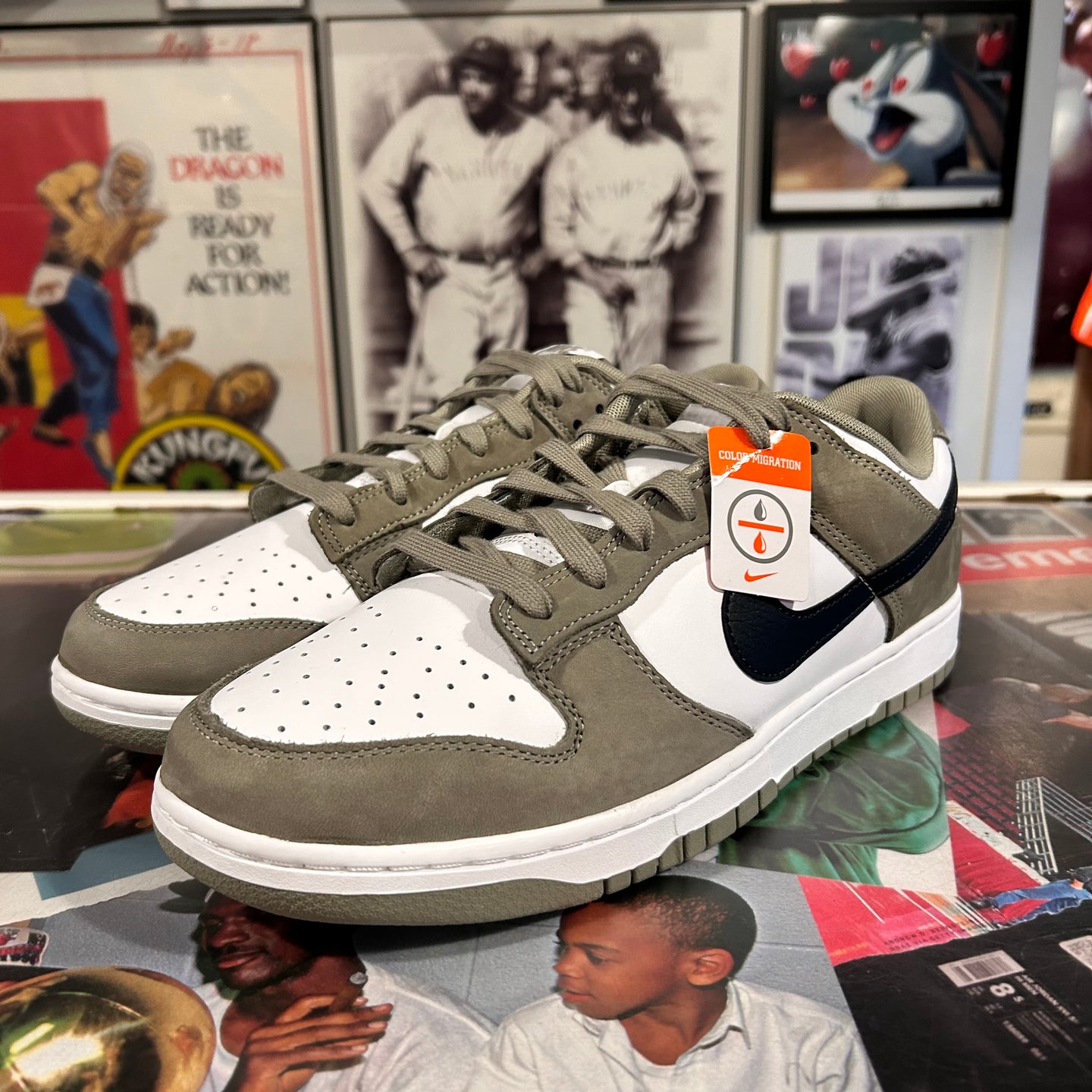 Nike dunks mossy green suede