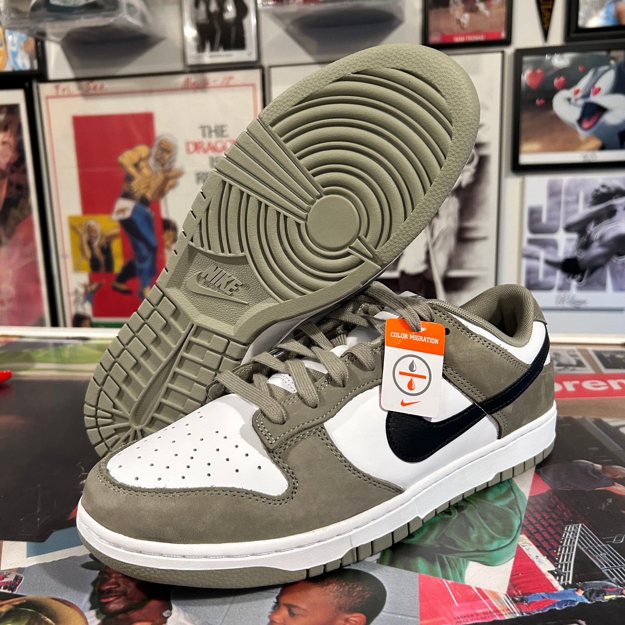 Nike dunks mossy green suede