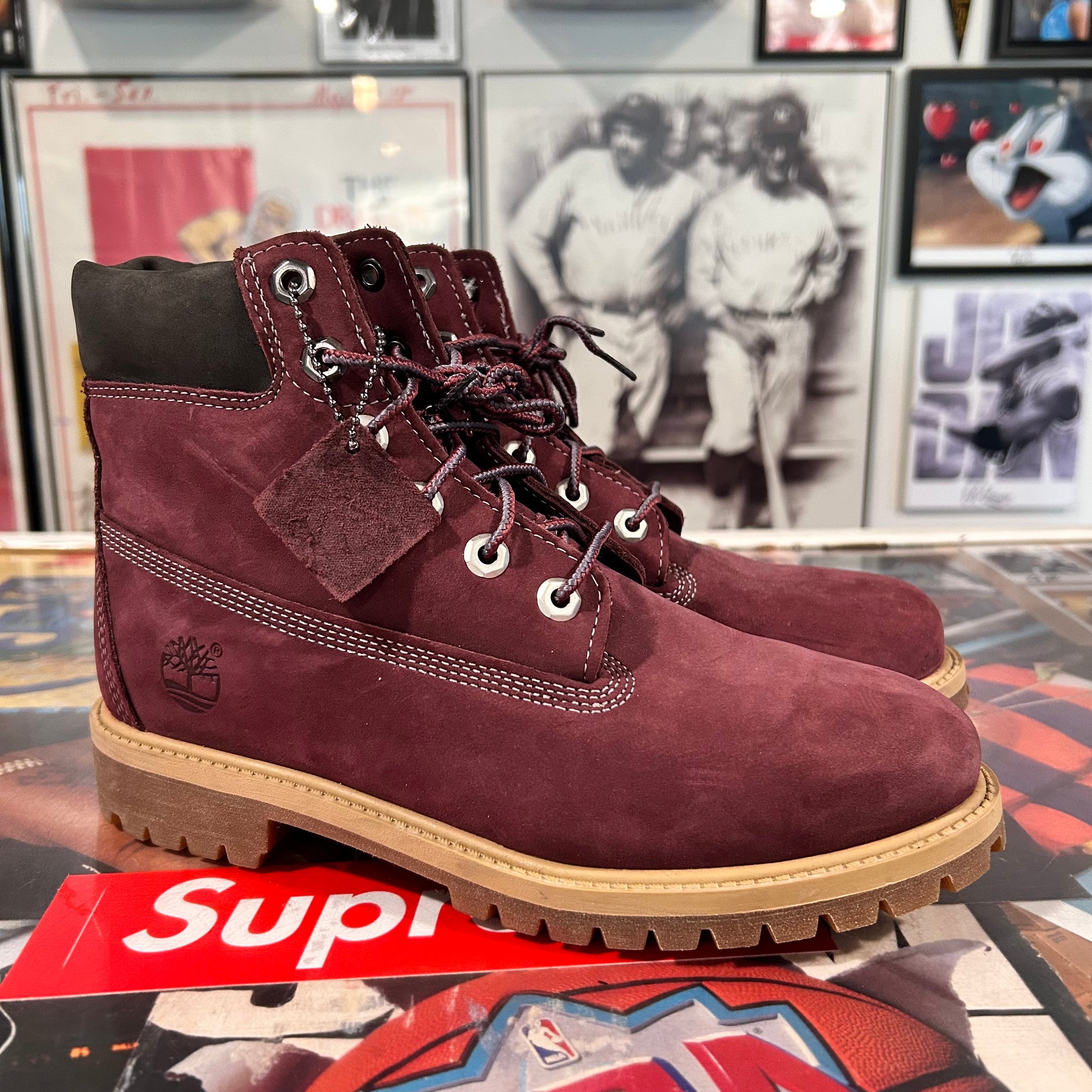 Burgundy Timberlands boots