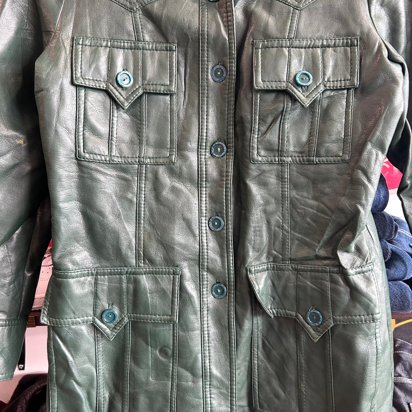 Pine green vintage 19980’s leather jacket