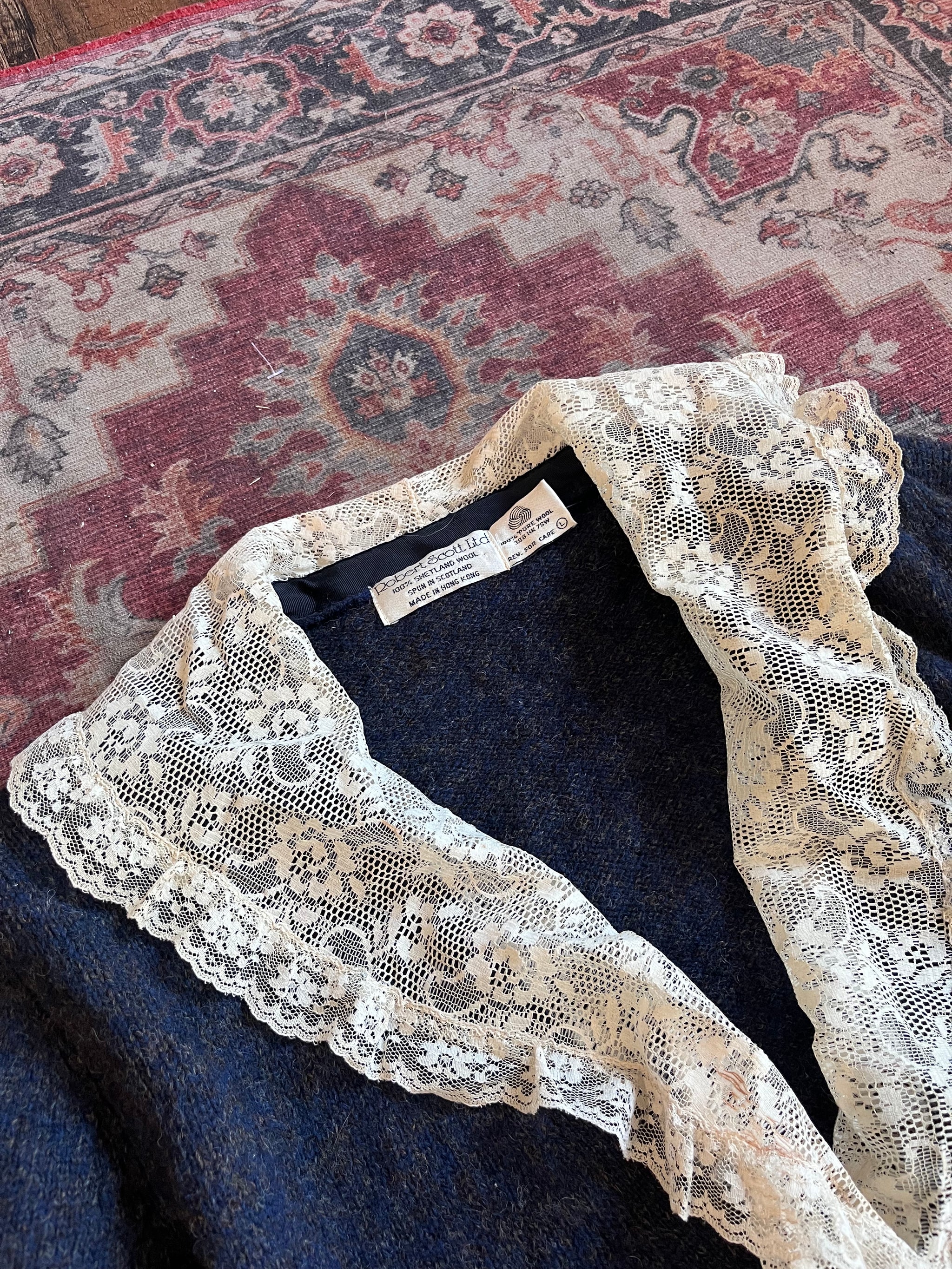 1980s Robert Scott LTD. Lace Collar Sweater Cardigan