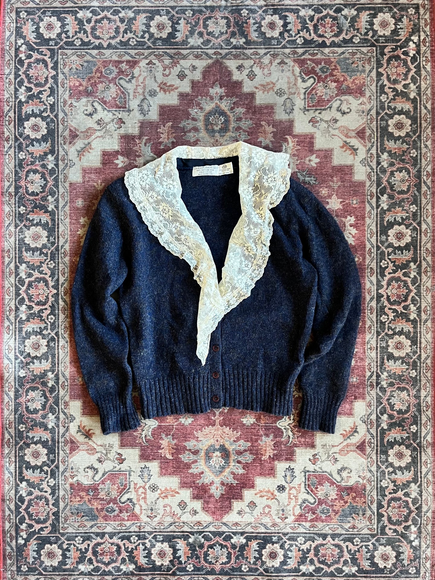 1980s Robert Scott LTD. Lace Collar Sweater Cardigan