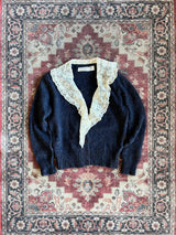 1980s Robert Scott LTD. Lace Collar Sweater Cardigan