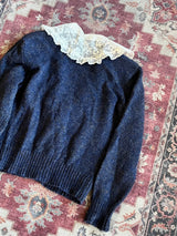 1980s Robert Scott LTD. Lace Collar Sweater Cardigan