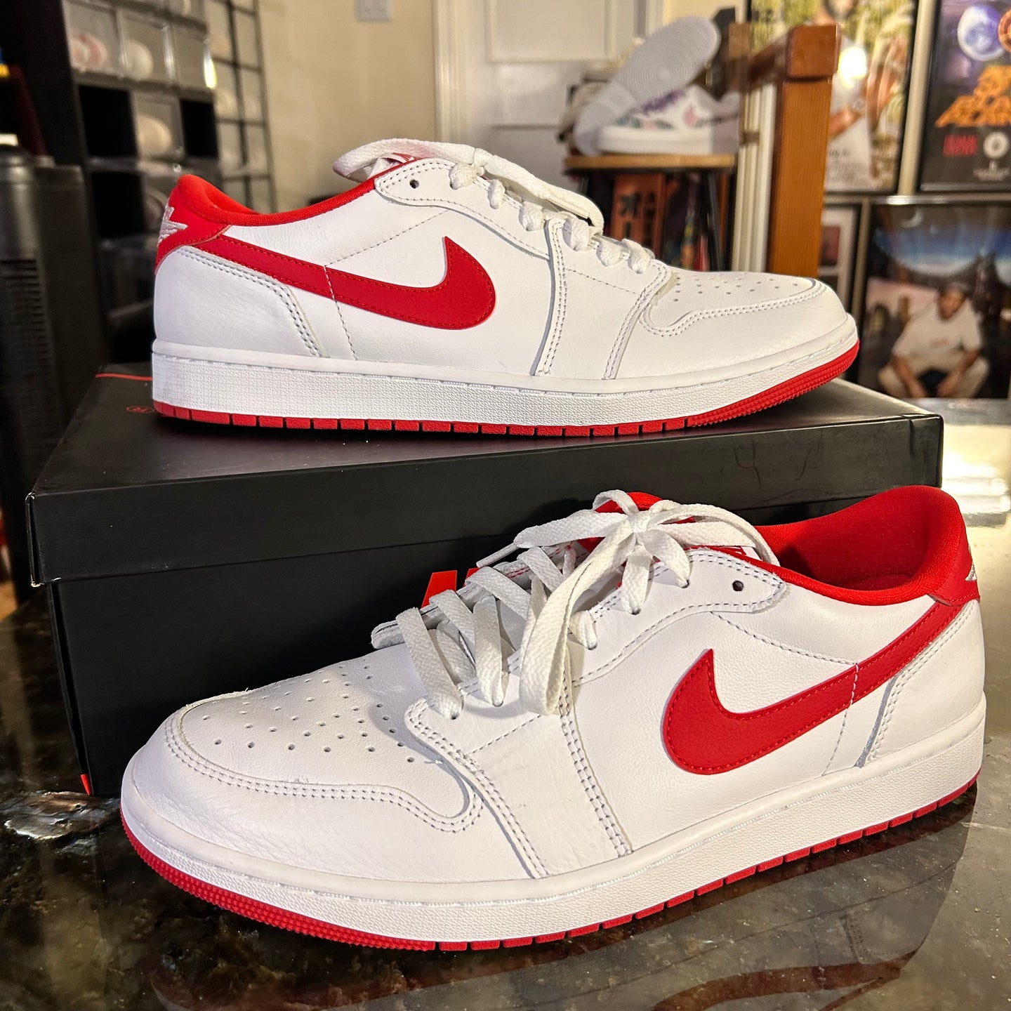 Red and white Jordan 1 lows