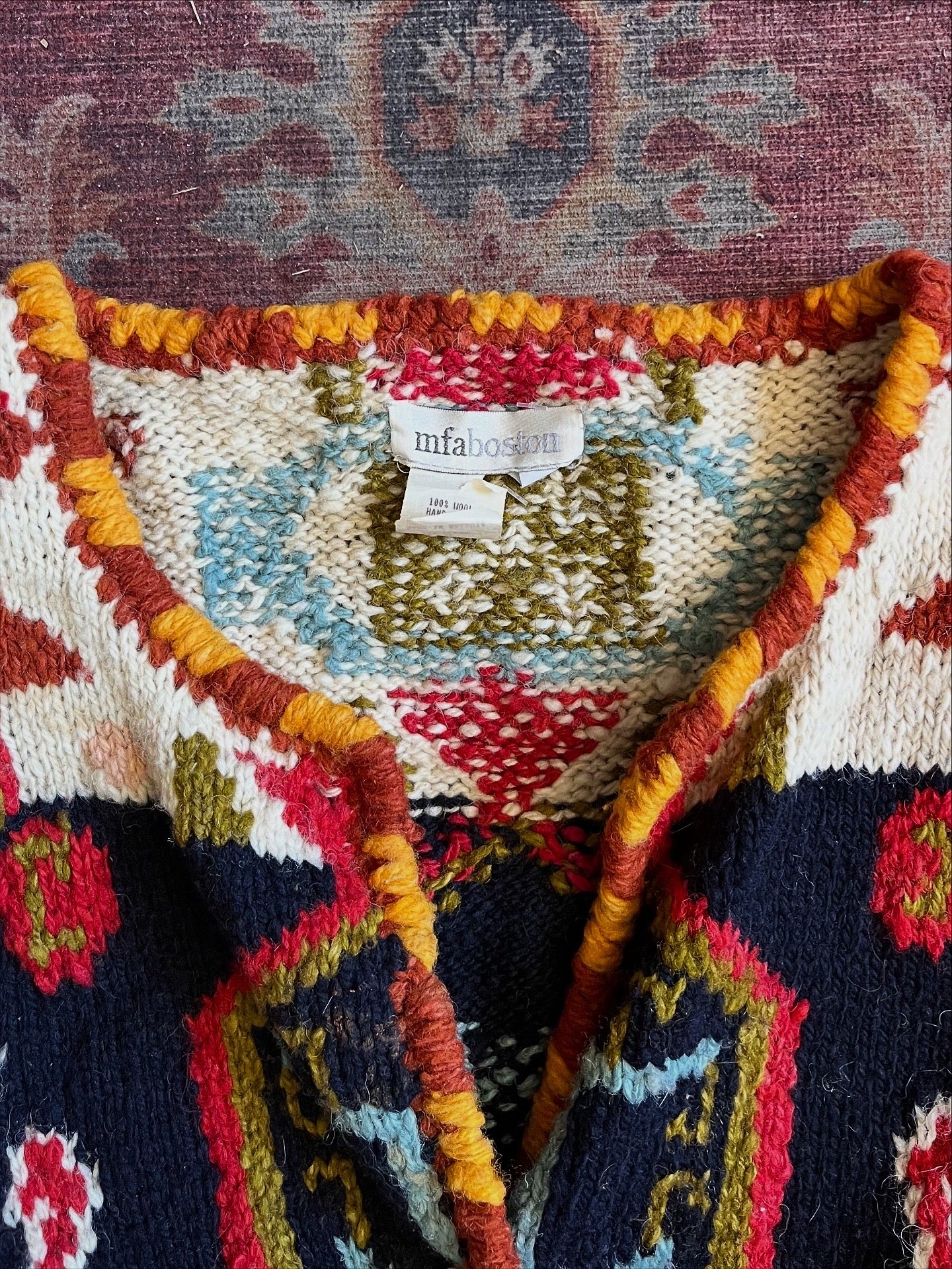 Vintage MFA Boston Heavy Wool Cardigan Sweater