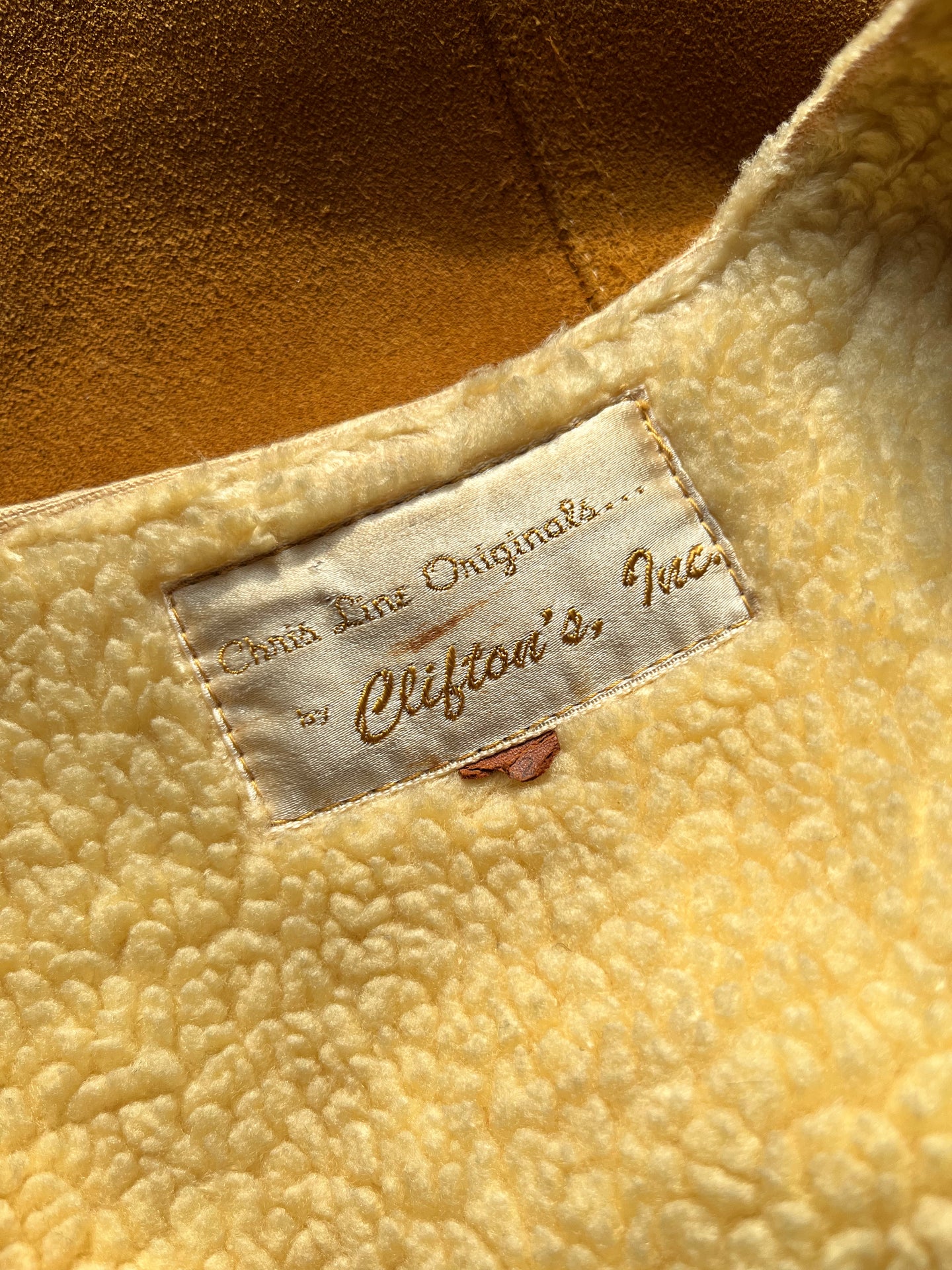 1970s Chris Line Originals by Clifton’s Inc Sherpa Lined Leather Vest